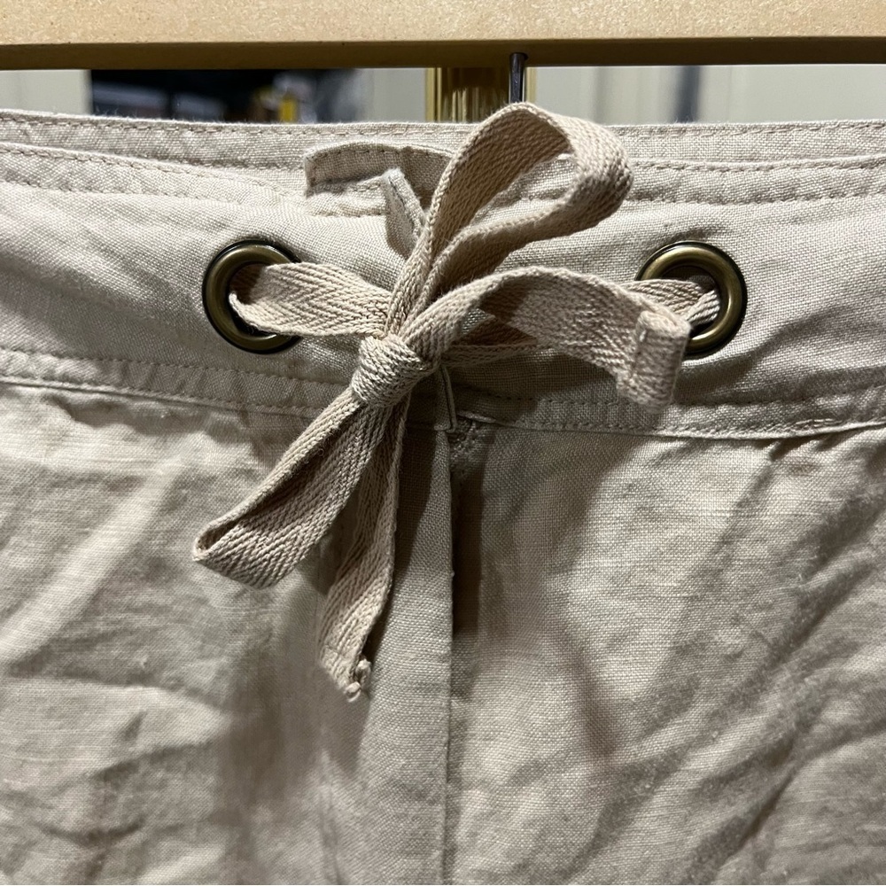 Ecologies Tan 100% Linen Knee Length Shorts with Drawstring Waist - Picture 5 of 9
